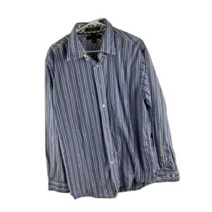 Tommy Hilfiger Size Large Heritage Poplin Blue Stripe Long Sleeve Button Down
